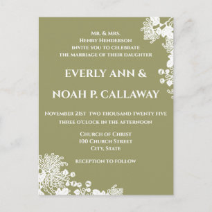 Salbei Olivgrün & Weiße Vintage Florale Hochzeit Einladungspostkarte