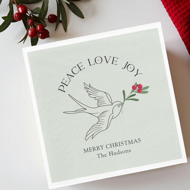 Salbei | PEACE LIEBE JOY Snowbird Weihnachtsfeiert Serviette (Von Creator hochgeladen)