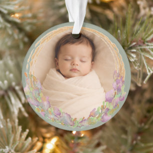 Salbei-Personalisiertes Baby-Foto Original-Aquarel Ornament