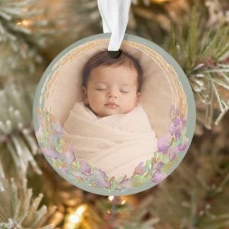 Salbei-Personalisiertes Baby-Foto Original-Aquarel Ornament