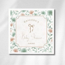 Salbei-Pfirsich-Wildblumen-Gold-Bogen-Baby-Party Serviette