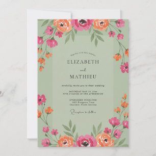 Salbei Pink Orange Aquarell-Hochzeit Einladung