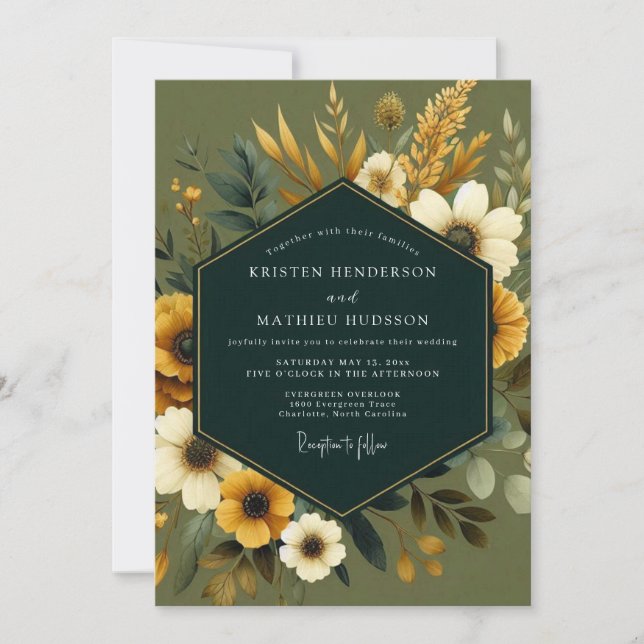 Salbei-Ringelblumen-Hochzeit zur Erntezeit Einladung (Vorderseite)
