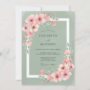 Salbei-Rosa-Blüten-Romanze-Hochzeit Einladung