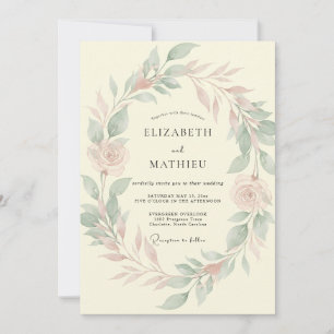 Salbei-Rosa-Rosen-Hochzeit Einladung