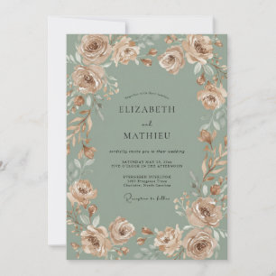 Salbei-Rosen-Botanik-Aquarell-Hochzeit Einladung