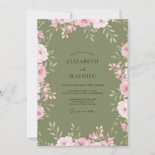 Salbei-Rosen-Watercolor-Botanical-Hochzeit Einladung