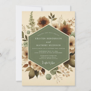 Salbei-Sepia-Blütenhochzeit Einladung