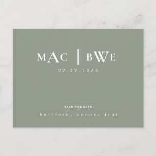 Salbei Simple & Elegant Monogram Save-the-Date Postkarte