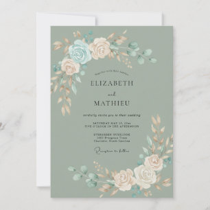 Salbei-Teal-Botanical-Stille-Hochzeit Einladung