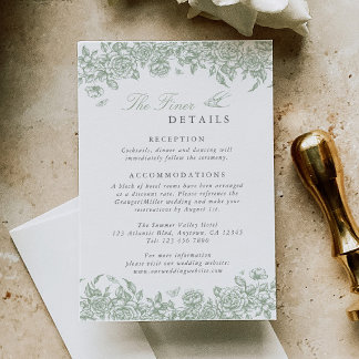 Salbei-Toile-Hochzeitsdetails Einschlusskarte Flor Begleitkarte