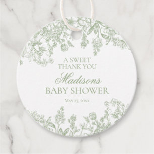Salbei Toile Jouy Vintage Floral Baby Shower Kreis Geschenkanhänger