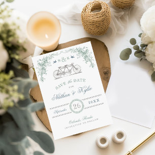 Salbei und Blaue Vintage-Fahrrad Save-the-Date-Kar Save The Date