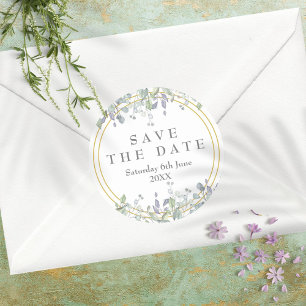 Salbei- und Flieder-Blumen-Save-the-Date-Geschenk Runder Aufkleber