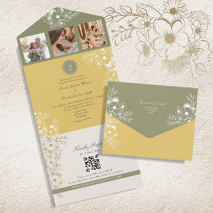 Salbei und gelbe Blumen Hochzeit im Frühling All In One Einladung