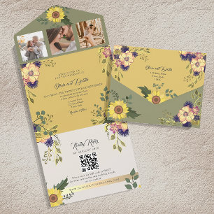 Salbei und Gelbe Sonnenblumen Hochzeit All In One Einladung