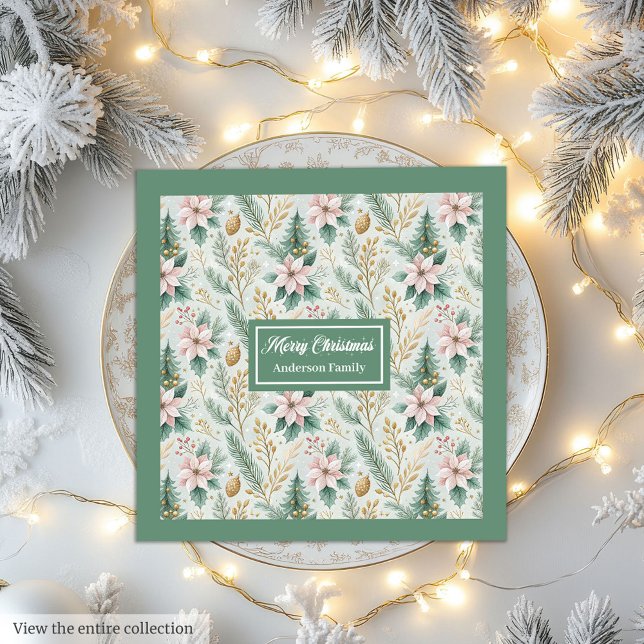 Salbei- und Goldservietten mit individuellem Weihn Serviette (Sage and Gold Napkins Custom Christmas Monogram Art)