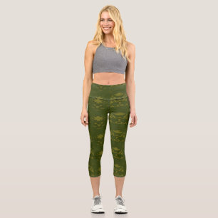 Salbei- und Labyrinth-Gelbe Kegelblumenmuster Capri Leggings