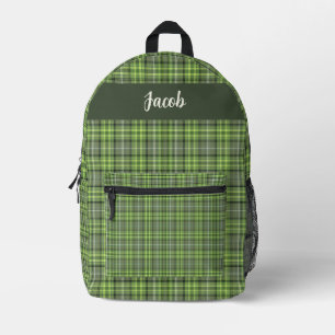 Salbei- und Oliven-Karomuster Bedruckter Rucksack