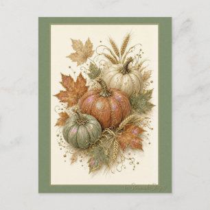 Salbei- und Orange-Kürbisse mit Herbstlaub Postkarte