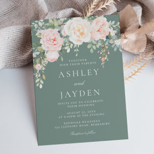 Salbei- und Rosé-Blumen-Aquarell-Hochzeit  Einladung