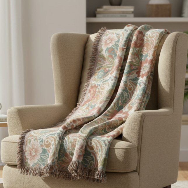 Salbei und Terrakotta Botanische Achtsamkeit Decke (Heirloom floral throw blanket)