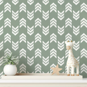 Salbei und Weiße Moderne Texturierte Chevron Pfeil Tapete