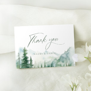 Salbei-Watercolor-Bergwald-Rustikale Hochzeit Dankeskarte
