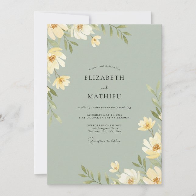 Salbei-Weiche-Creme-Blättrige-Hochzeit Einladung (Vorderseite)