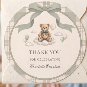 Salbeiband Karo Teddybär Wolke Baby Shower Runder Aufkleber