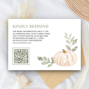 Salbeiblätter Weiße Kürbis QR Code RSVP Hochzeit Begleitkarte