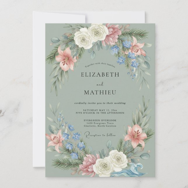 Salbeiblüten-Bogen-Schwung-Hochzeit Einladung (Vorderseite)