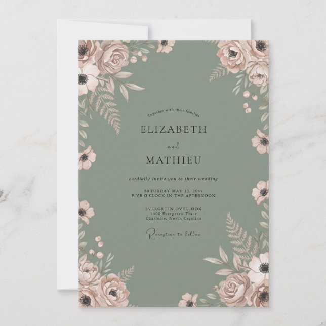 Salbeibraut Hochzeit mit blättrigem Design Einladung (Vorderseite)