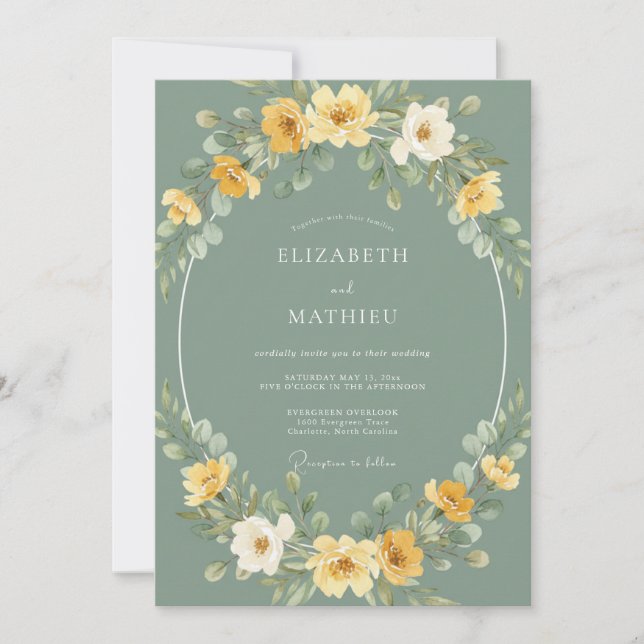 Salbeigelbe botanische wunderliche Hochzeit Einladung (Vorderseite)