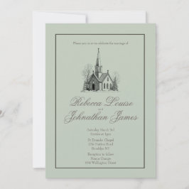 Salbeigraue Kirchenkapelle Elegante moderne Hochze Einladung