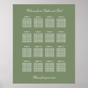 Salbeigrün 16 Tisch Hochzeits-Sitzplan Poster