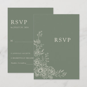 Salbeigrün 2 Botanische Daisy Traditionelle Hochze RSVP Karte