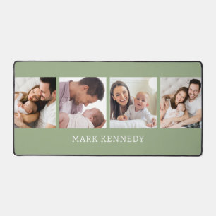 Salbeigrün 4 Foto-Collage Personalisierter Name Schreibtischunterlage