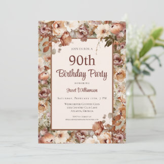 Salbeigrün Aquarell-Garten Floral 90. Geburtstag Einladung