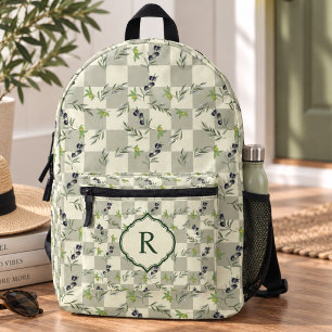 Salbeigrün Aquarell Oliven Muster Monogramm Bedruckter Rucksack