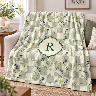 Salbeigrün Aquarell-Oliven-Muster-Monogramm Fleecedecke