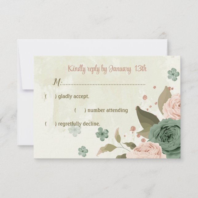 Salbeigrün Blume botanische Hochzeit RSVP Karte (Vorderseite)