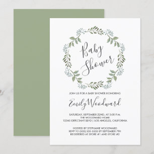 Salbeigrün Botanischer Kranz Baby Shower Einladung