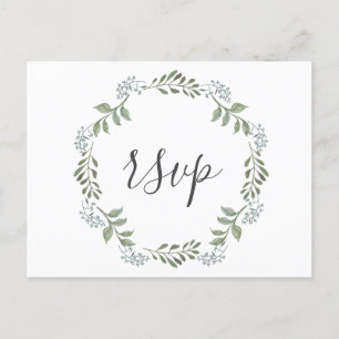 Salbeigrün Botanischer Kranz Hochzeit-RSVP Einladungspostkarte