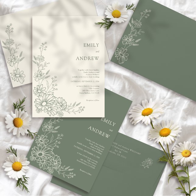 Salbeigrün Chic Botanisch Gänseblümchen Garten Hoc Einladung (Von Creator hochgeladen)