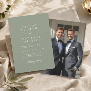 Salbeigrün Einfache Moderne Elegante Foto-Hochzeit Einladung