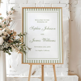 Salbeigrün gestreifte Old Money Hochzeitsbegrüßung Poster
