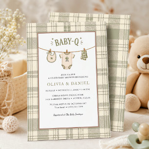 Salbeigrün Gingham-Baby-Party Cozy BBQ Einladung
