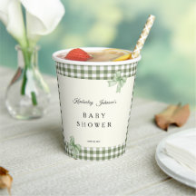 Salbeigrün Gingham-Baby-Shower-Einladung & Schleif