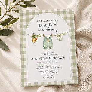 Salbeigrün Gingham Baby Shower lokal angebaut Einladung